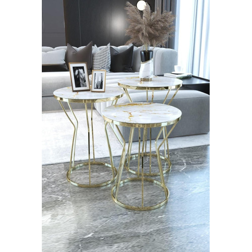 Rustic 3-Piece Nesting Table Set - Organic Wood Look & Industrial Metal Legs