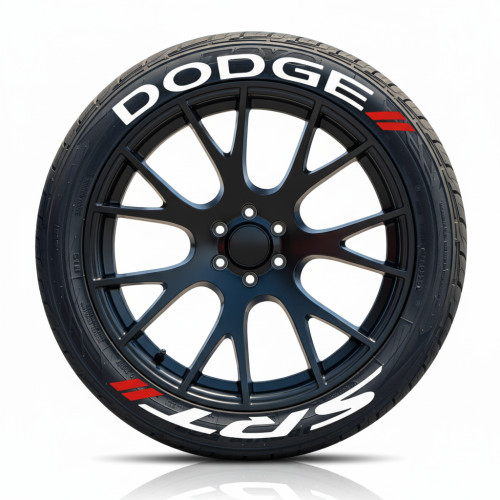 Dodge SRT Tire Lettering Kit - White Text with Red Hash Marks
